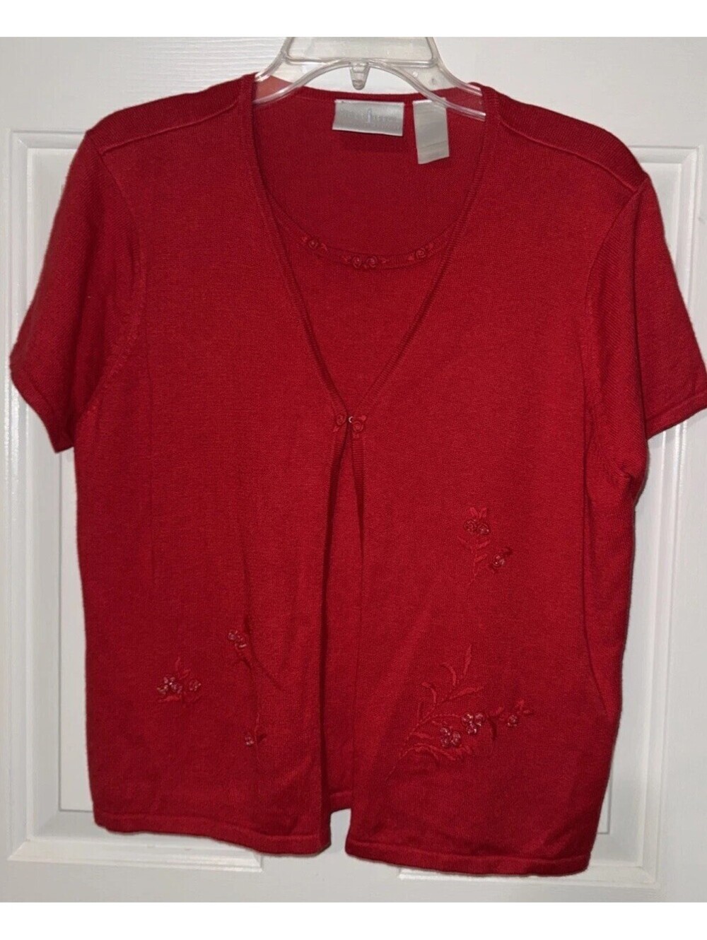 First Issue by Liz Claiborne Women Beaded Red Sweater Combo Size Large